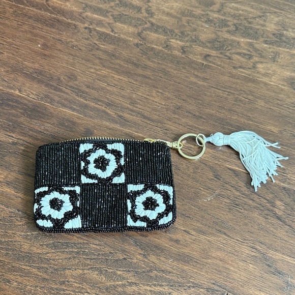 Anthropologie Accessories - Black and White Beaded Keychain Pouch